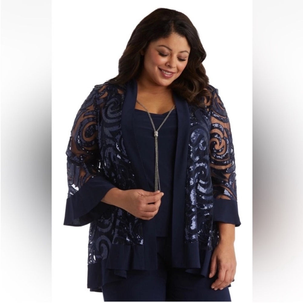 R&M Collection Sequin Swirl Net Lace Open Front Jacket. 14. NWT. $130!